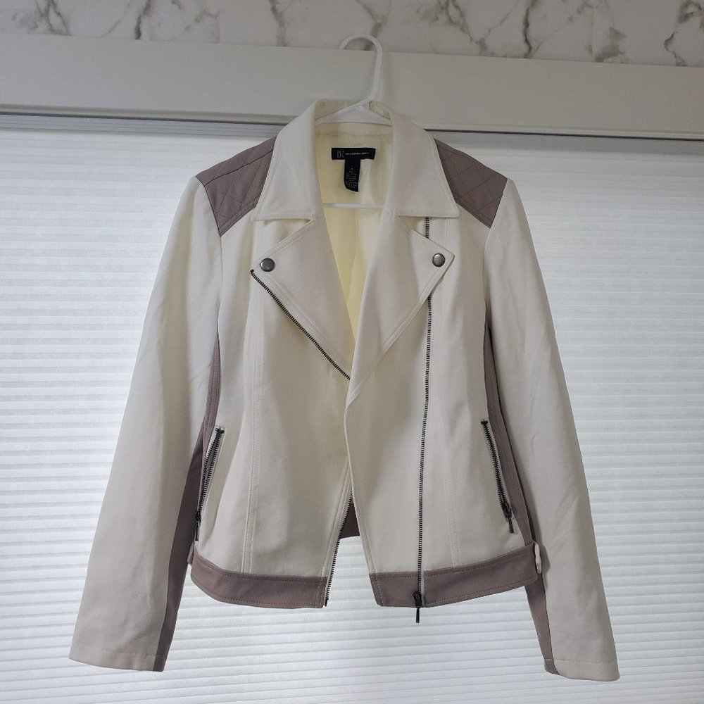 White and Tan Moto Jacket